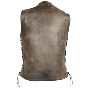 10 Pocket Leather Vest Distressed Brown Back