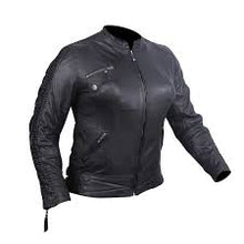 Load image into Gallery viewer, LADIES PREMIUM LEATHER JACKET WITH LEATHER SCRUNCH SIDES