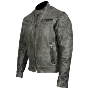Distressed Gray Padded & Vented Leather Scooter Jacket