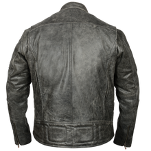 Load image into Gallery viewer, Distressed Gray Padded &amp; Vented Leather Scooter Jacket