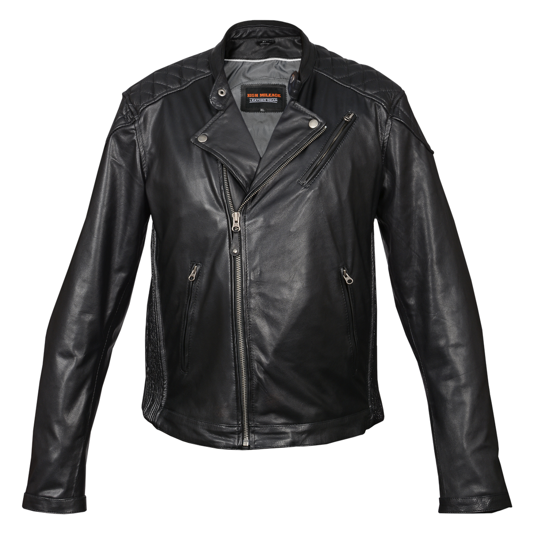 Leather Jacket with Diamond Stitched Shoulders