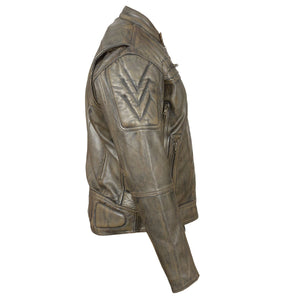 Distressed Brown Padded and Vented Leather Scooter Jacket