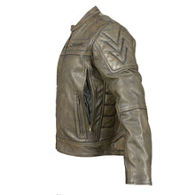 Load image into Gallery viewer, Distressed Brown Padded and Vented Leather Scooter Jacket