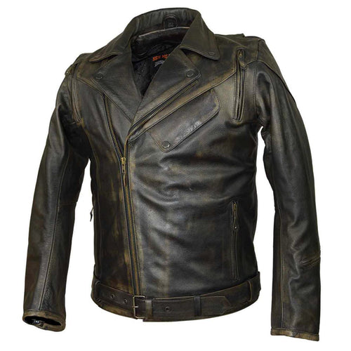 DISTRESSED BROWN CLASSIC BIKER COWHIDE LEATHER JACKET