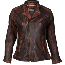 Load image into Gallery viewer, LADIES VINTAGE BROWN LEATHER JACKET WITH DIAMOND STITCHED SHOULDERS