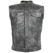 Load image into Gallery viewer, Distressed Grey Zipper and Snap Closure Leather SOA Style Vest