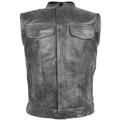 Distressed Grey Zipper and Snap Closure Leather SOA Style Vest