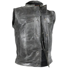 Load image into Gallery viewer, Distressed Grey Zipper and Snap Closure Leather SOA Style Vest