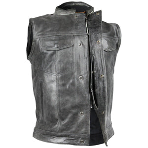 Distressed Grey Zipper and Snap Closure Leather SOA Style Vest