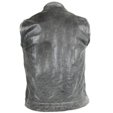 Load image into Gallery viewer, Distressed Grey Zipper and Snap Closure Leather SOA Style Vest