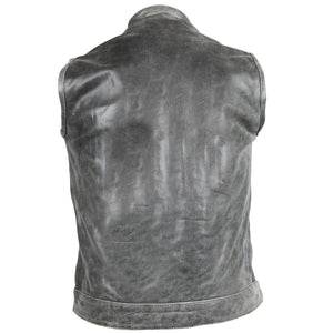 Distressed Grey Zipper and Snap Closure Leather SOA Style Vest