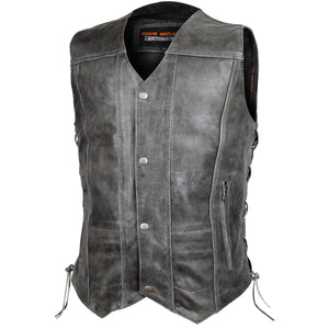 Distressed Grey Ten Pocket Cowhide Leather Vest