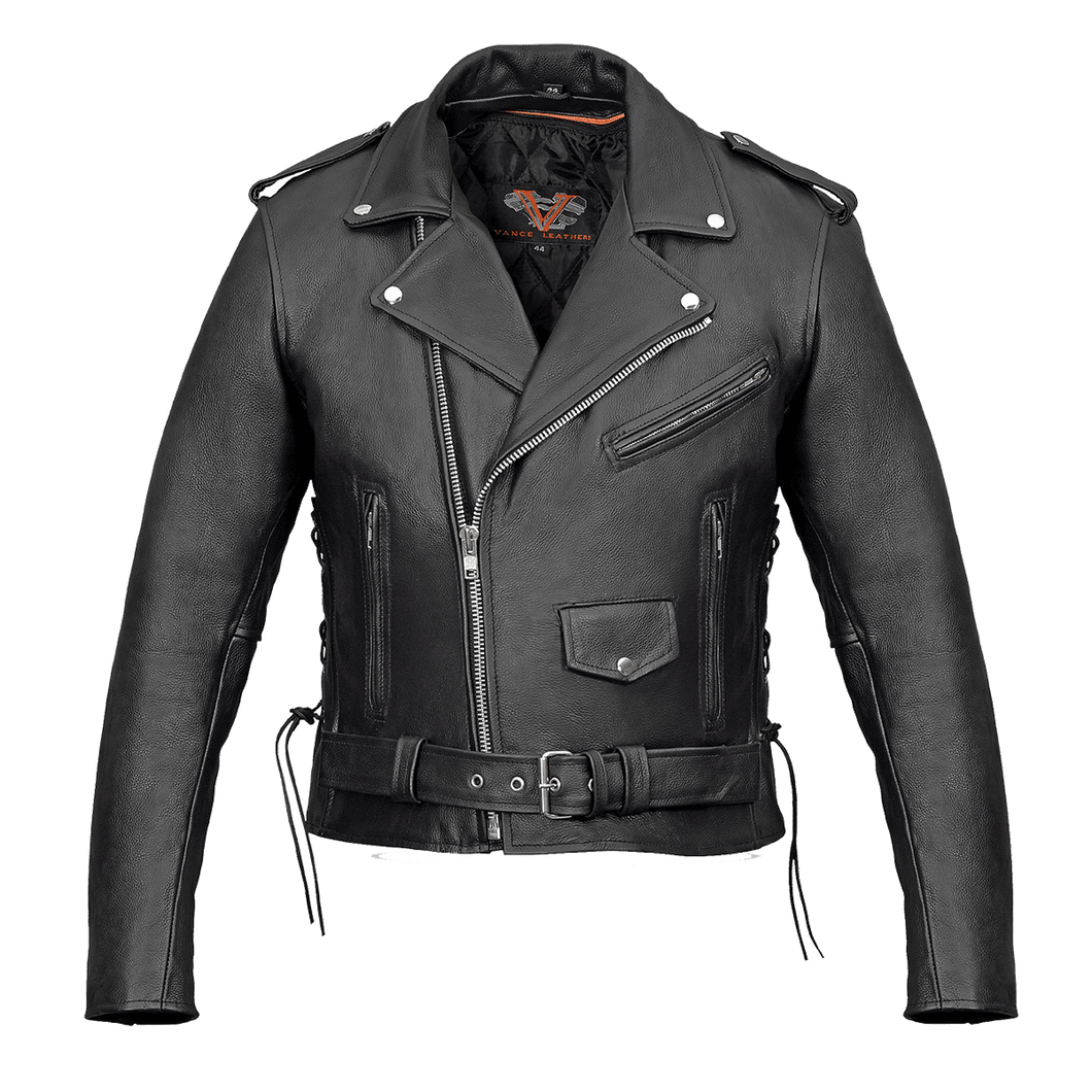 Premium Leather Classic Motorcycle Jacket Lace Sides & Z/O Liner