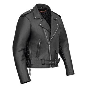 Premium Leather Classic Motorcycle Jacket Lace Sides & Z/O Liner
