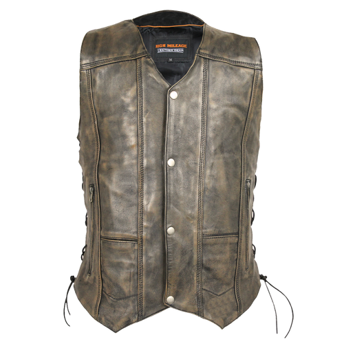 Distressed Brown Ten Pocket Cowhide Leather Vest