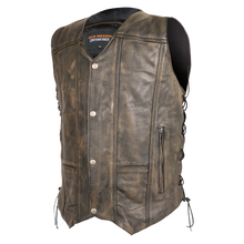 Load image into Gallery viewer, Distressed Brown Ten Pocket Cowhide Leather Vest