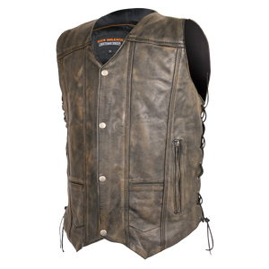Distressed Brown Ten Pocket Cowhide Leather Vest